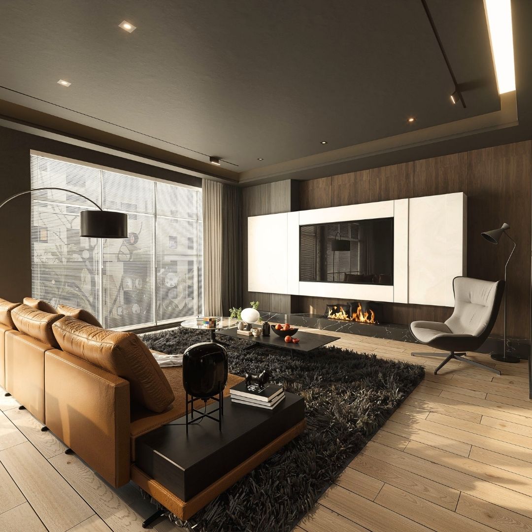 Thiết kế phòng khách liền bếp theo phong cách Modern Luxury
